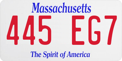 MA license plate 445EG7