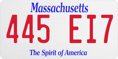 MA license plate 445EI7