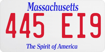 MA license plate 445EI9