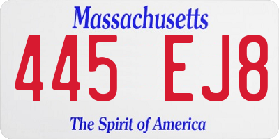 MA license plate 445EJ8