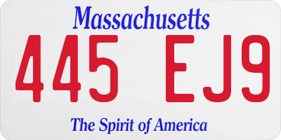 MA license plate 445EJ9