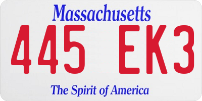 MA license plate 445EK3