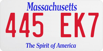 MA license plate 445EK7