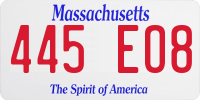 MA license plate 445EO8