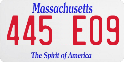 MA license plate 445EO9