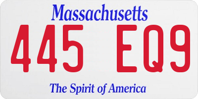MA license plate 445EQ9