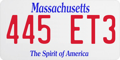 MA license plate 445ET3