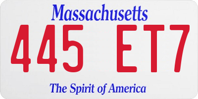MA license plate 445ET7