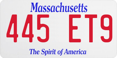 MA license plate 445ET9