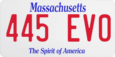 MA license plate 445EV0