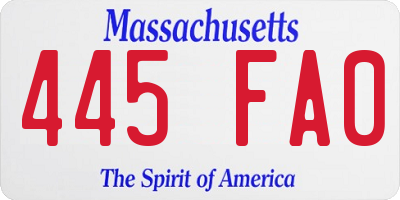 MA license plate 445FA0
