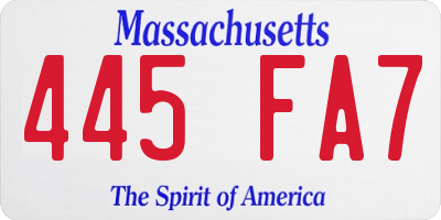 MA license plate 445FA7