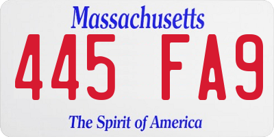 MA license plate 445FA9