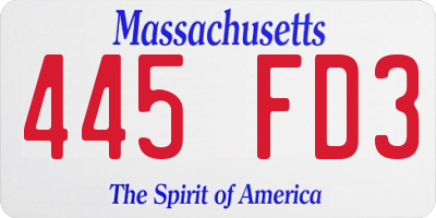 MA license plate 445FD3
