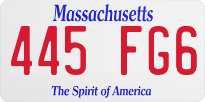 MA license plate 445FG6