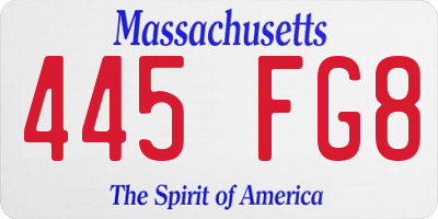 MA license plate 445FG8