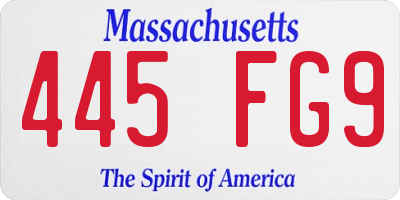 MA license plate 445FG9