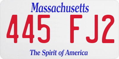 MA license plate 445FJ2