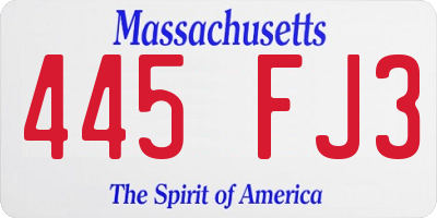 MA license plate 445FJ3