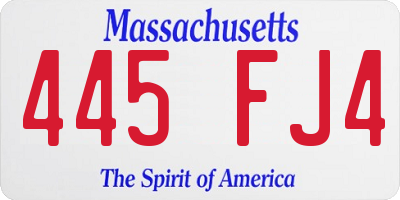MA license plate 445FJ4