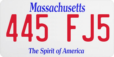 MA license plate 445FJ5