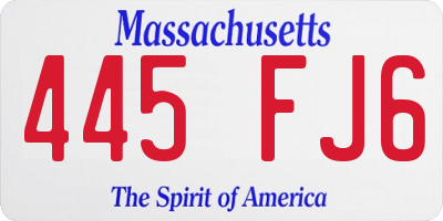 MA license plate 445FJ6