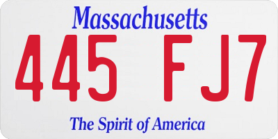 MA license plate 445FJ7