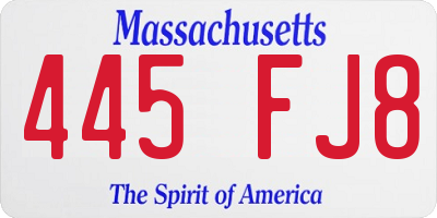 MA license plate 445FJ8