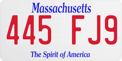 MA license plate 445FJ9