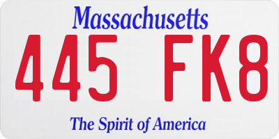 MA license plate 445FK8