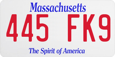 MA license plate 445FK9