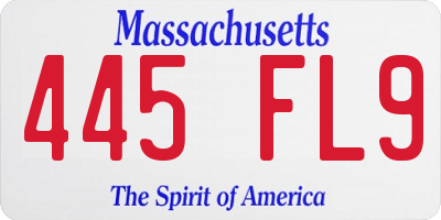 MA license plate 445FL9