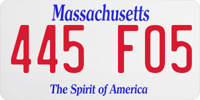 MA license plate 445FO5