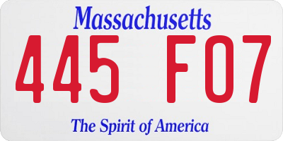 MA license plate 445FO7