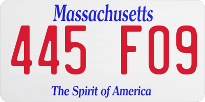 MA license plate 445FO9