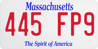 MA license plate 445FP9