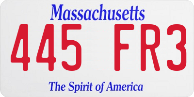 MA license plate 445FR3