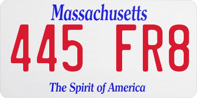 MA license plate 445FR8