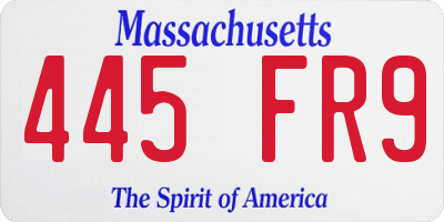 MA license plate 445FR9
