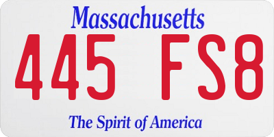 MA license plate 445FS8