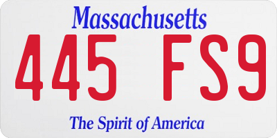 MA license plate 445FS9