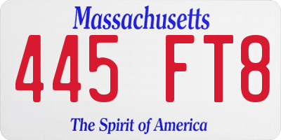 MA license plate 445FT8