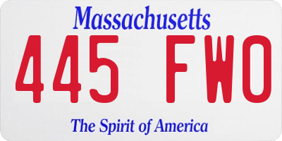 MA license plate 445FW0