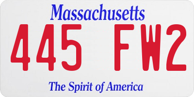 MA license plate 445FW2