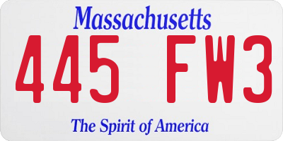 MA license plate 445FW3
