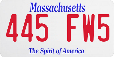 MA license plate 445FW5
