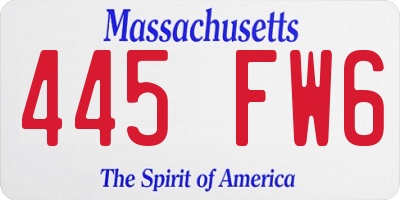 MA license plate 445FW6