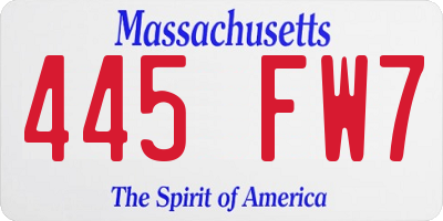 MA license plate 445FW7