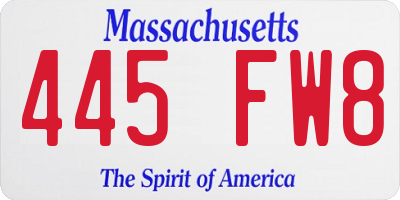 MA license plate 445FW8