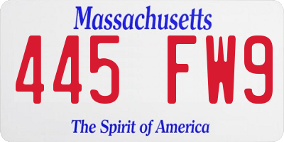 MA license plate 445FW9